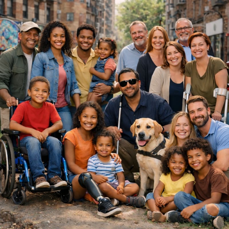 Families and community members together outdoors